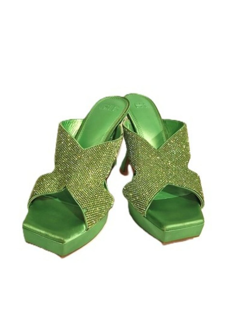 GB Lime Green Crystal Crossover Slide Platform Heels 9.5M